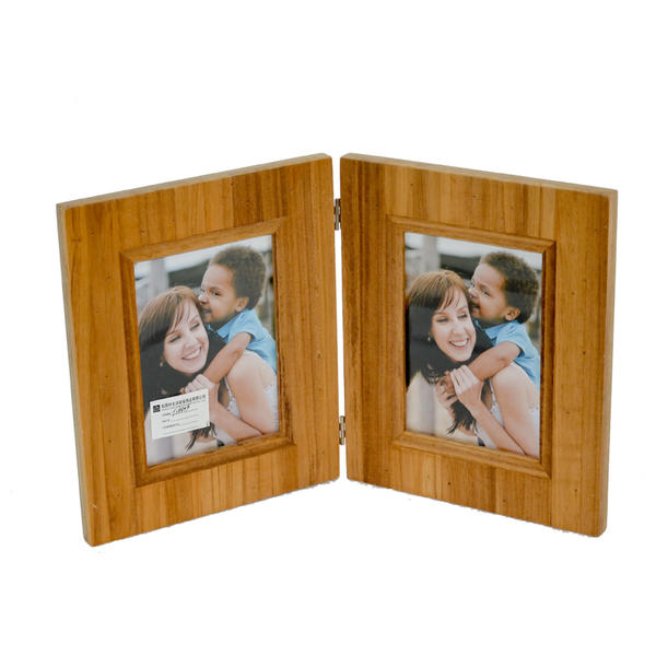 Wooden double photo frame, book style,  foldable, brown AL283