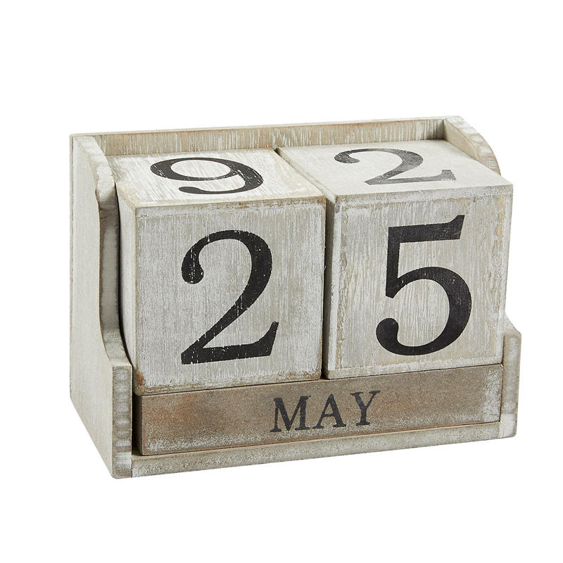 Wooden blocks calendar, desk top calendar, Perpetual calendar, grey white distressed,  Vintage ALY0101