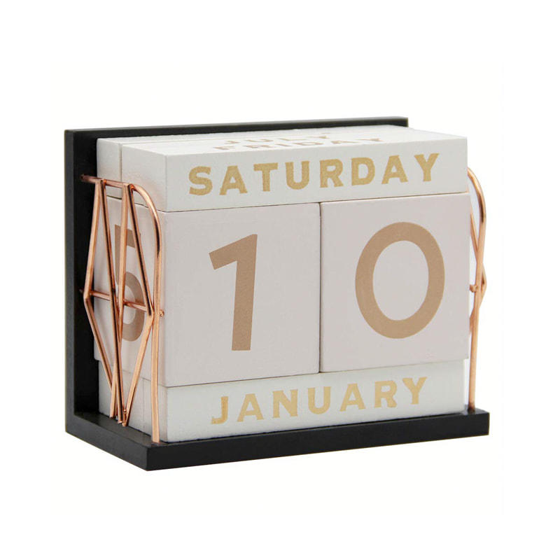 Golden galvanized metal sides framed blocks calendar, desk top calendar, Perpetual calendar ALY0109