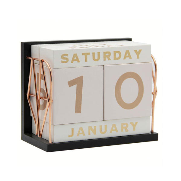 Golden galvanized metal sides framed blocks calendar, desk top calendar, Perpetual calendar ALY0109
