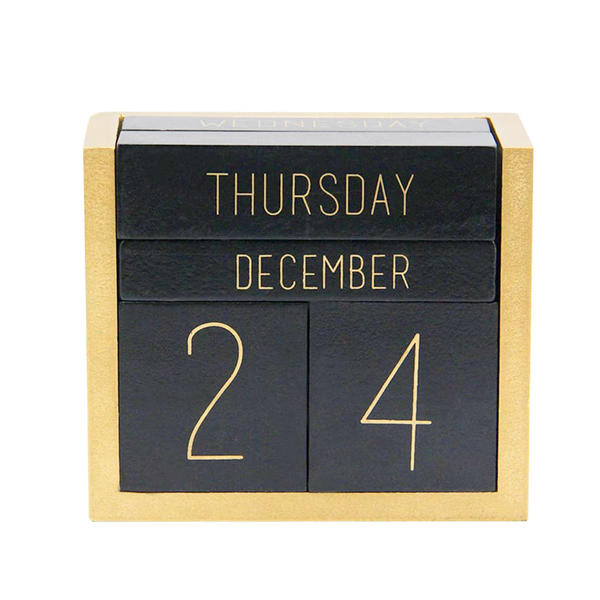 Wooden blocks calendar, desk top calendar, Perpetual calendar, Golden painted MDF framed ALY0112