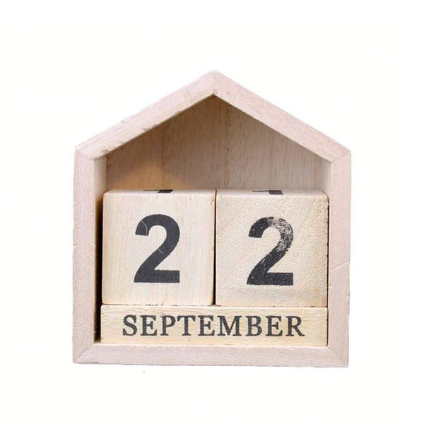 Wooden blocks calendar, desk top calendar, Perpetual calendar, Transparent painted. House shape framed ALY0113