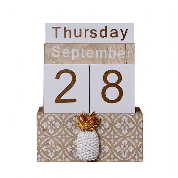 MDF desk top calendar, Perpetual calendar, polyresin pineapple decorated ALY0115