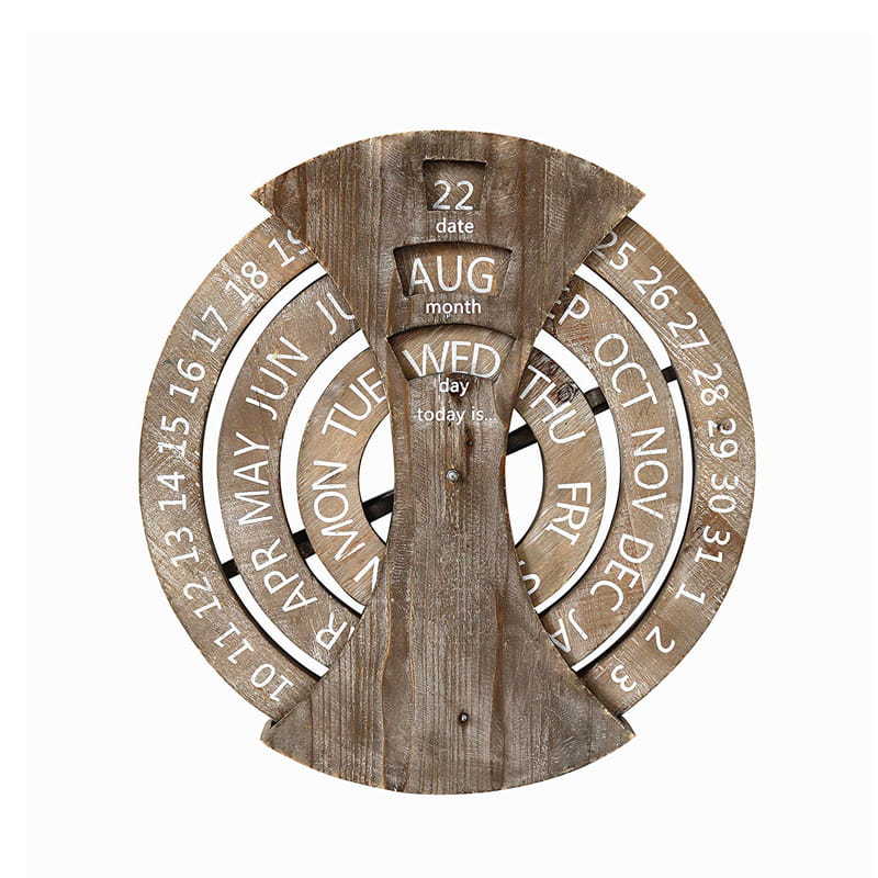Wooden wheel disc wall mounted calendar, Perpetual calendar, rotating set style. Vintage distressed ALY0122
