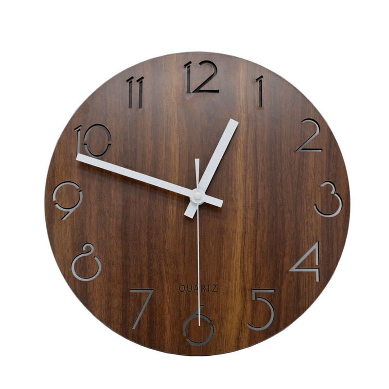 Round MDF veneered clock, Modern concise design. Walnut color ALY0402
