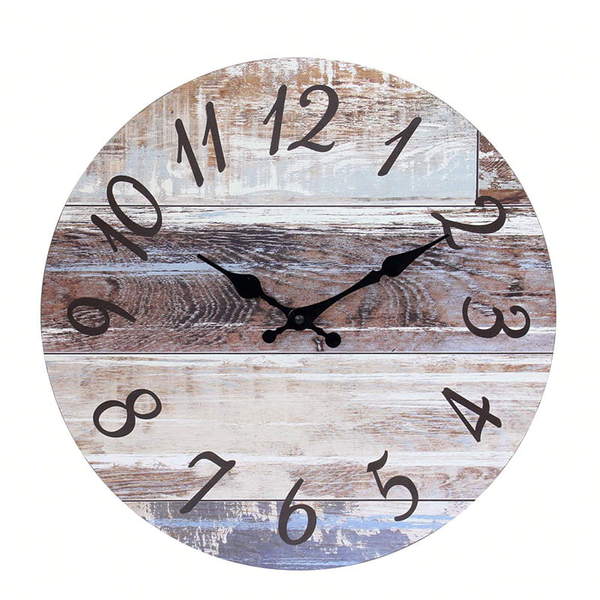 Round wooden clock, nautical design. Vintage distressed ALY0408