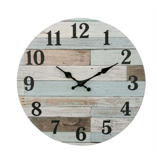 Round wooden clock, nautical design. Vintage distressed ALY0409