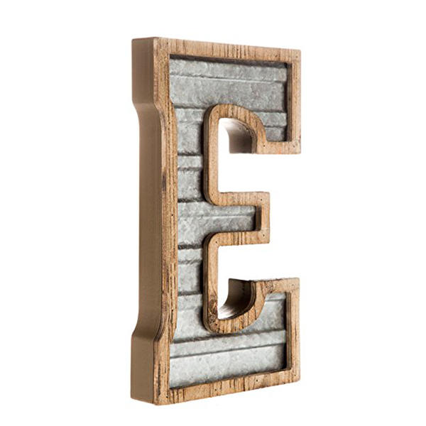 MDF, plywood and metal combined alphabet letter,    ' E '   ALY0710