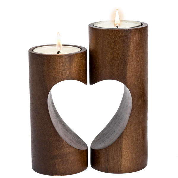 Set of 2 wooden tealight holder, heart combined design, Modern concise style ALY0901