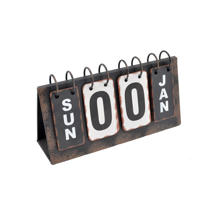 MDF desk top calendar, flip over Perpetual calendar.  Vintage distressed FH196