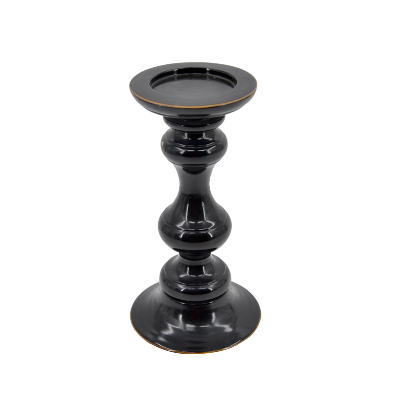 Wooden candle holder, Black lacquer finish with brown distressed, Modern concise style FH70378-1