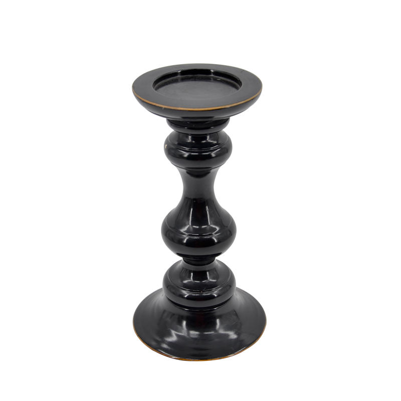Wooden candle holder, Black lacquer finish with brown distressed, Modern concise style FH70378-1