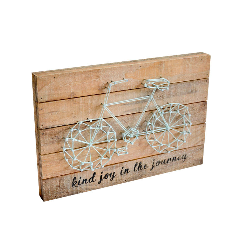 Wooden sewing thread art wall plaque,  Bicycle,  grey 19S517-1