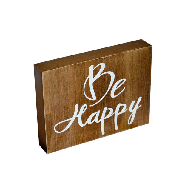 Wooden wording wall plaque,  rectangular,  ' Be Happy ' 19S565