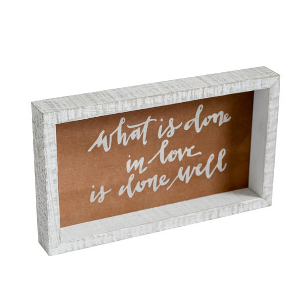 Wood and MDF wording box, white distressed frame 19S567