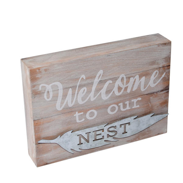  Wood and metal wording wall plaque, wood with gray distressed 19S594