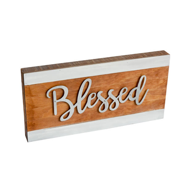 Wood and metal wording wall plaque, metal word ' Blessed ' 19S621
