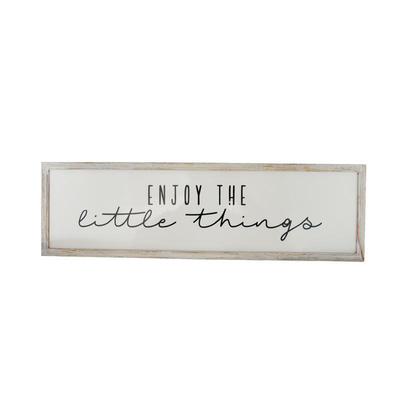 Wood and MDF wording wall plaque, white distressed frame 19S690