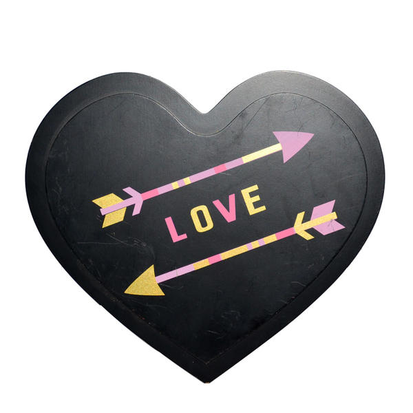 MDF valentine heart wall plaque, black double heart with colorful arrow AL125