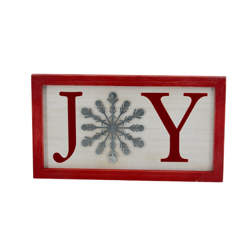 MDF X'mas wall plaque ' JOY ' with metal snow flake  as ' O ' AL135
