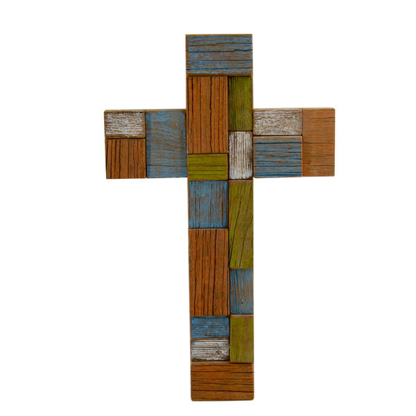 Wooden cross, plaid style, colorful plaid, distressed, vintage AL153