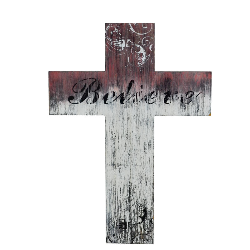Wooden burgundy & and white gradient color cross,  vintage style AL155