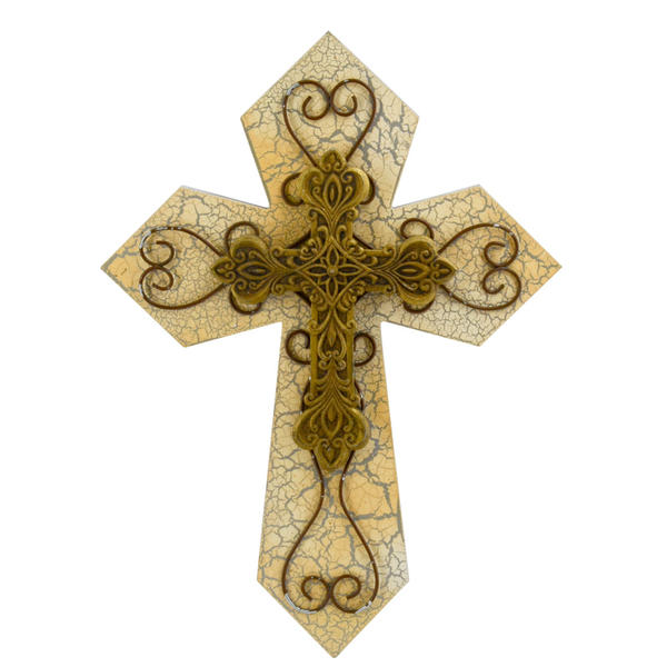 MDF & metal cross, crackle finish with victoria style metal cross AL157