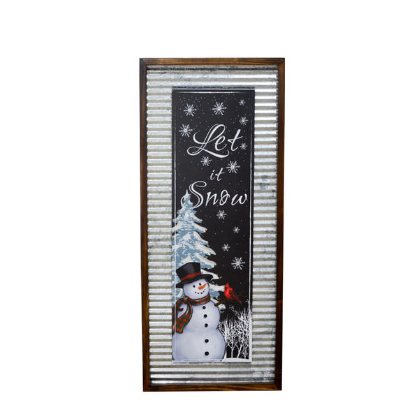 Wooden and metal X'mas wall plaque.  Burn distressed wooden frame and inner tin framed AL173