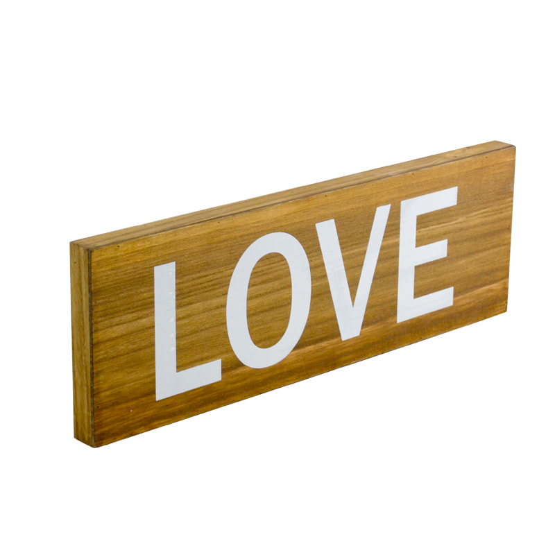 Wooden wall plaque, brown background and white word AL177