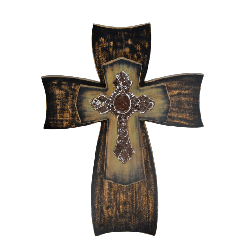 MDF & metal triple overlapped cross, top victoria style metal cross attached, vintage design AL198