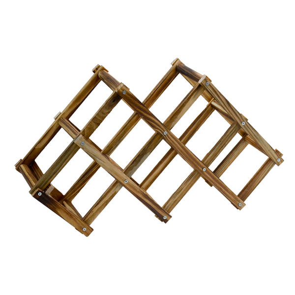 Foldable wooden batten framed wine rack for 6, fire burned distress AL2012