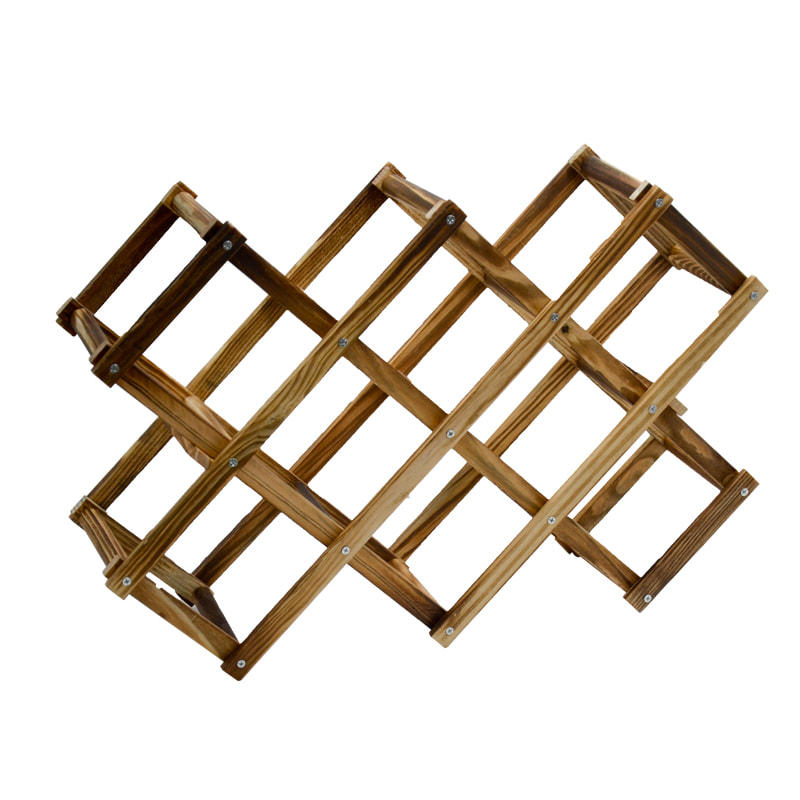 Foldable wooden batten framed wine rack for 10, fire burned distress AL2013