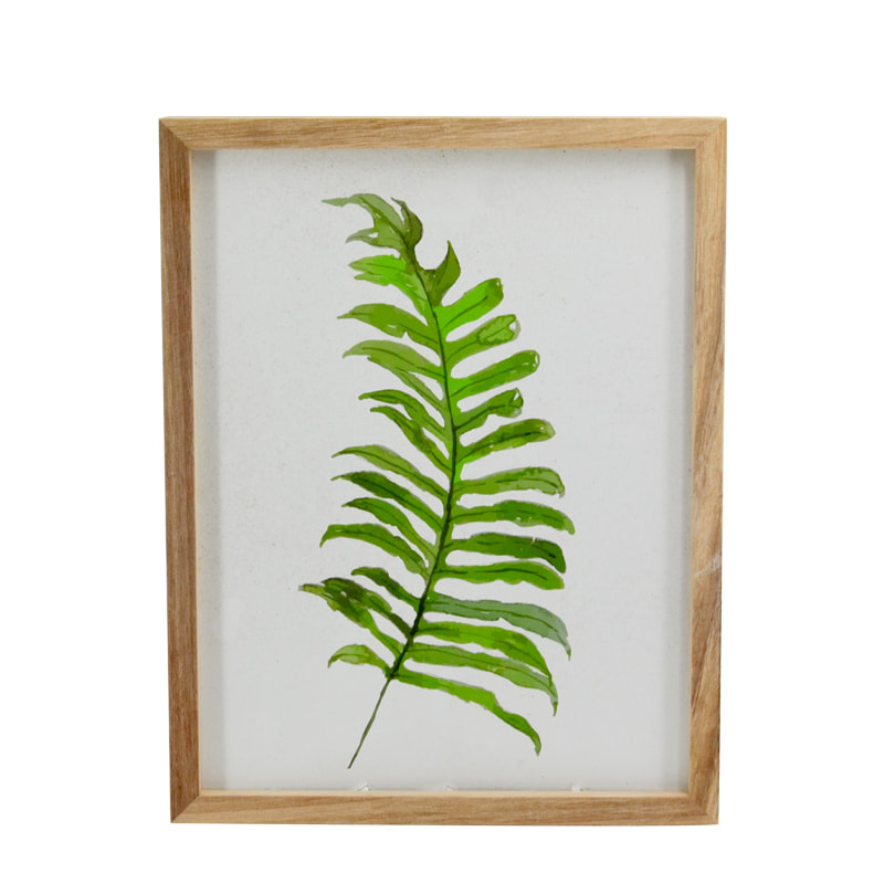 Wooden framed MDF art printing wall plaque.   Fern leaf AL249