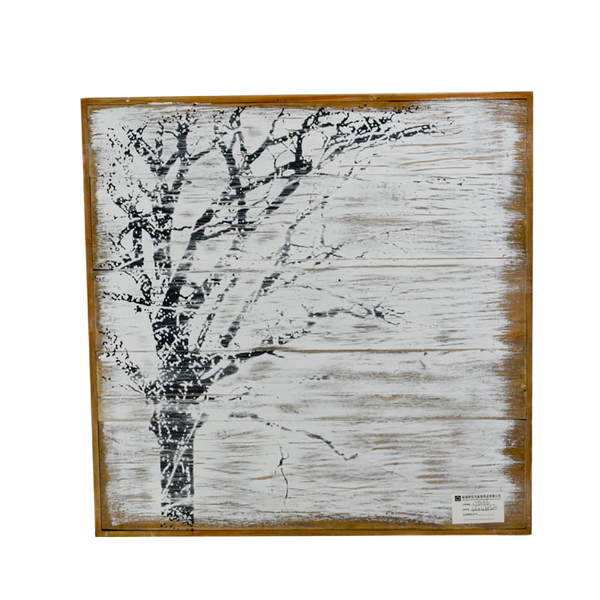 Wooden framed wood art printing wall plaque.   Withered tree.  Distressed vintage style AL252