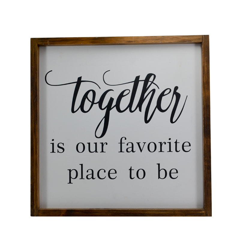 Burn distress framed wording wall plaque,  square AL293