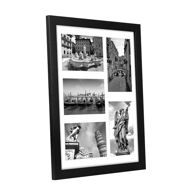 MDF family photo frame, quintuple, 5 in one. Black frame w / interior paper lining panel ALY0355