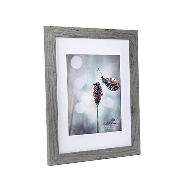 Wooden photo frame,  grey distressed w / interior paper lining panel ALY0360