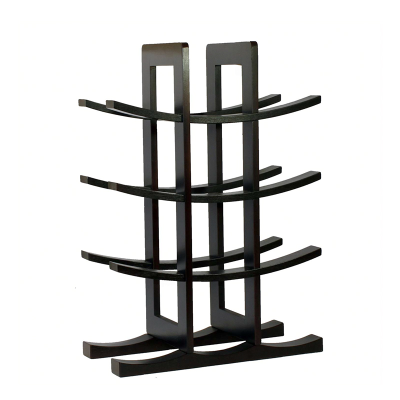 Ancient Chinese shaped wooden wine rack for 9,  coffee color ALY0504