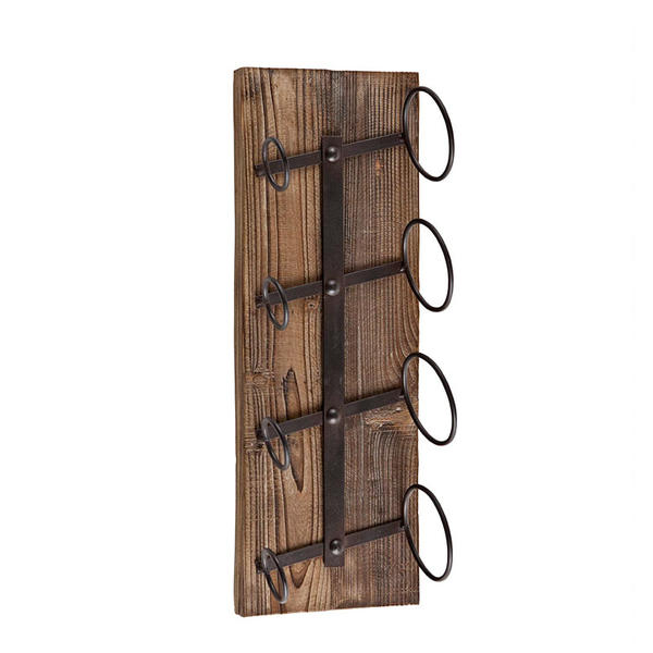 Wall mount wood and metal wine rack for 4,  vintage style ALY0526