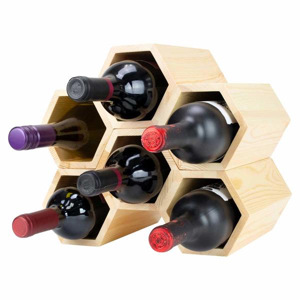 Wooden hive design wine rack for 6,  natural wooden color ALY0527