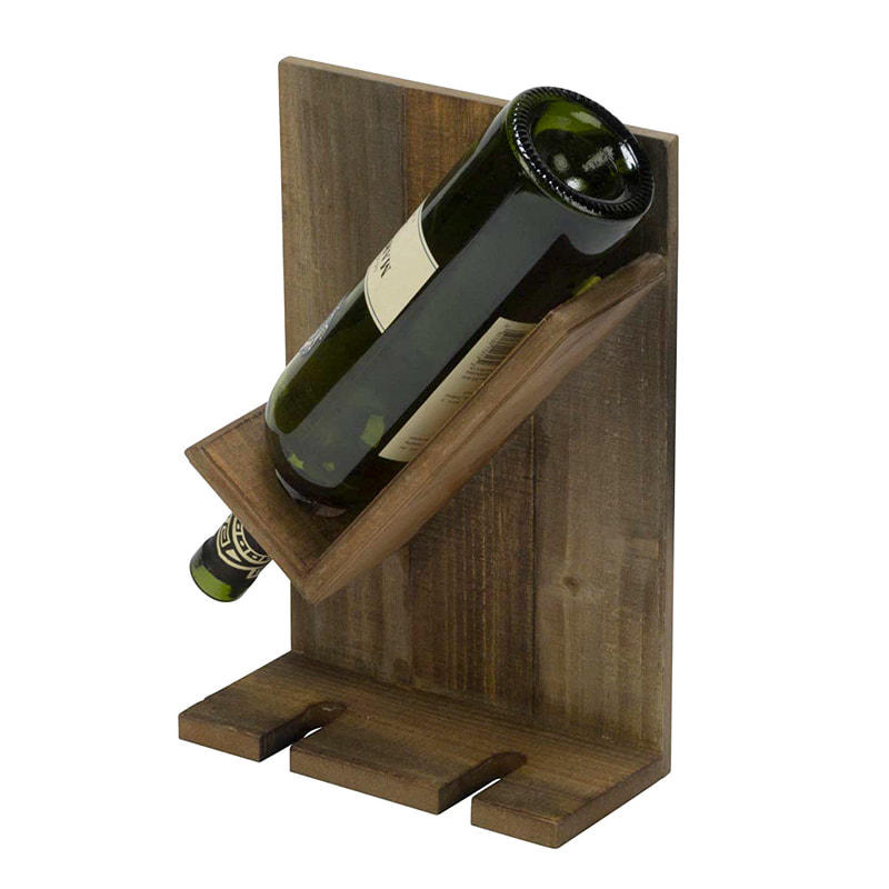 Single bottle wall mount wooden wine rack,  with 2 glass holder ALY0529