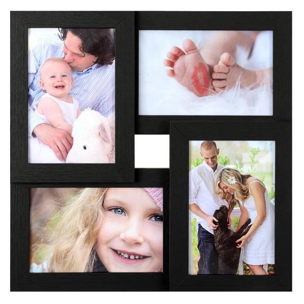 Wooden quadruple photo frame, family photo frame. Black ALY1210