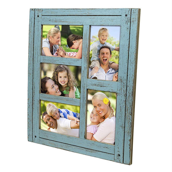 Wooden quintuple photo frame, family photo frame. 5 in one, turquoise distressed, vintage ALY1213