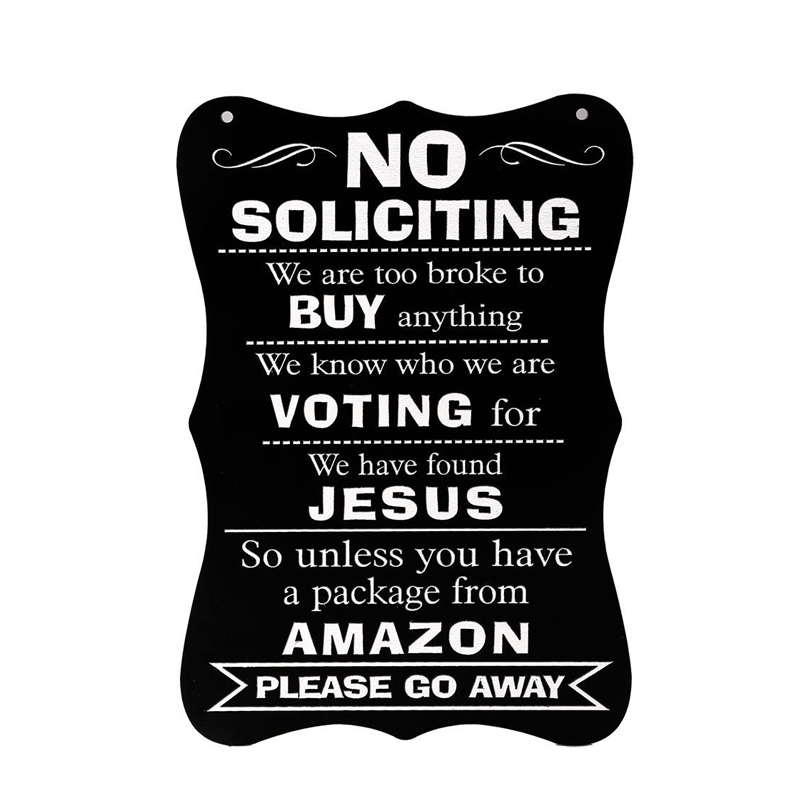 MDF black background no coliciting sign with white warning words ALY2004