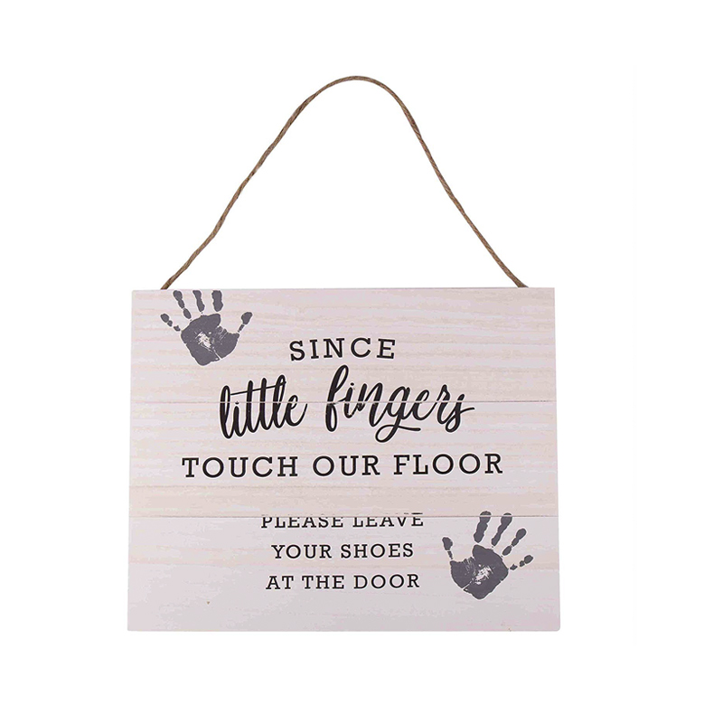 Wooden white distressed no shoes in room sign ALY2009