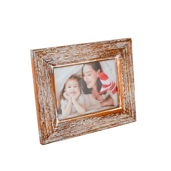 Wooden photo frame, brown and white distressed.  Rectangular F19-503