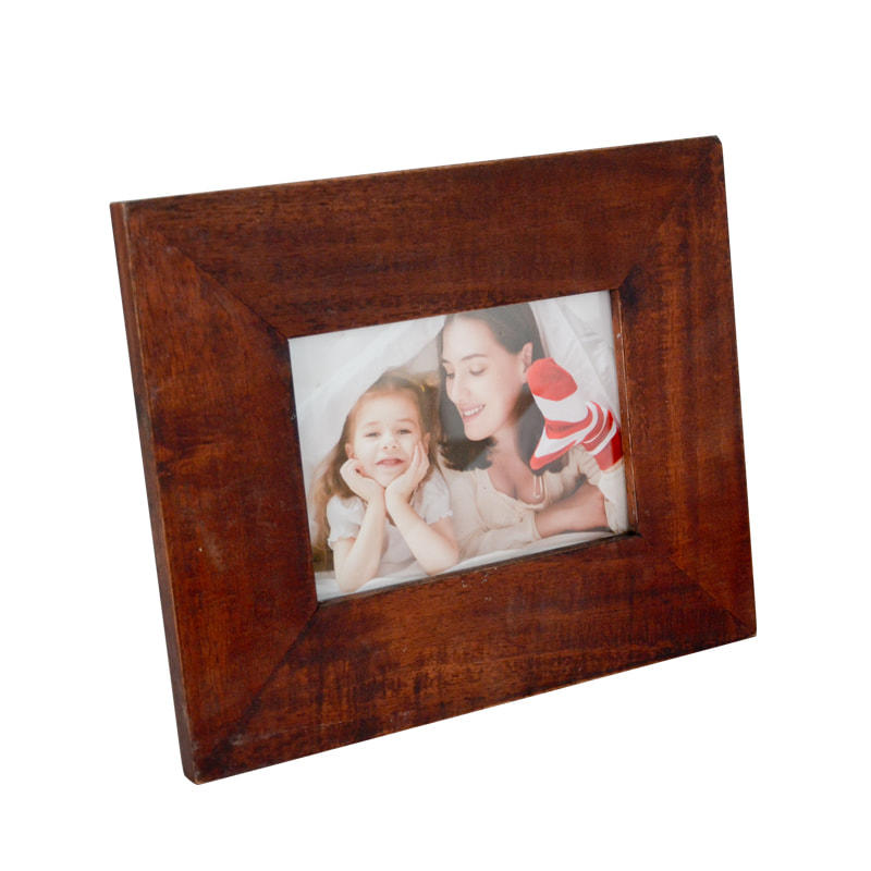 Wooden photo frame,  wide framed. Dark brown with vintage distressed F19-505
