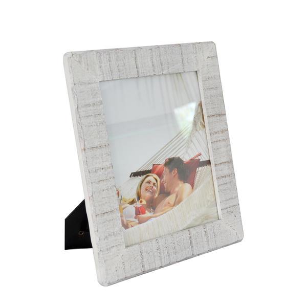 Wooden photo frame, rough design, white distressed F19-508