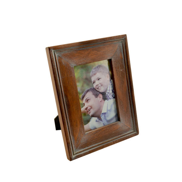 Wooden photo frame, dark brown with gray distressed, vintage style.  Rectangular T18345