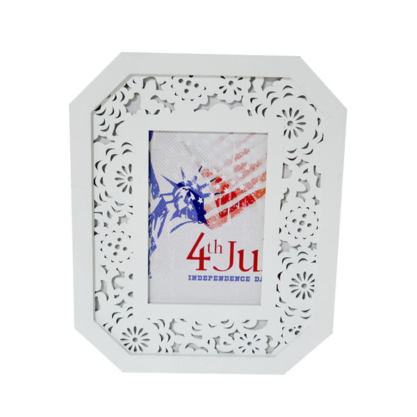 MDF photo frame, cutout floral design, octagon shape, white T18434